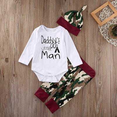 New Year 3Pcs Infant Babies Camouflage Clothing Set Baby Boys Girls Bodysuit Onesie+Camo Pants+Hat Outfits Clothes Suit - Babies One