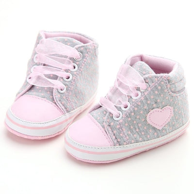 Infant Newborn Baby Girls Polka Dots Heart Autumn Lace-Up First Walkers Sneakers Shoes Toddler Classic Casual Shoes - Babies One