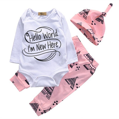 3 Pcs Newborn Baby Kids Girl Letter Outfit Infant  Babies New Kid Bodysuit Onesie+Towel Pants+Hat Xmas Outfits Clothing Set - Babies One