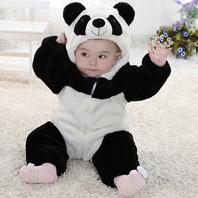Baby Kid Toddler Newborn Boy Panda Animal Onesie Hooded Zipper Romper Jumpsuit Outfit Costume 0-3Y - Babies One
