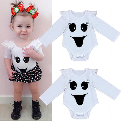 Newborn Infant Baby Girl Bodysuit Smiling Face Bodysuits Onesie Babies Girls Flying Sleeve Jumpsuit Outfits Clothes - Babies One