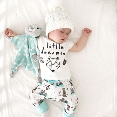 pudcoco 0-2Y summer Newborn Baby Boy girl Clothes set little dreamer fox T-shirt Tops+Pants Outfits Clothes Baby Clothing Set - Babies One