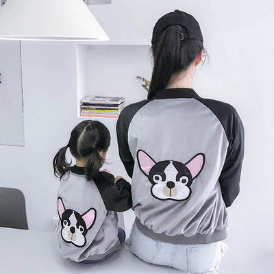 2018 family matching clothes Mother and daughter coat embroidery dog mom and son raglan kids outfits family look girls jacket - Babies One