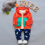 BibiCola Children Boy Clothes 3PCS Tracksuit for Boys Sport Tops+Hooded Coat +Pants Cartoon Dinosaur Baby Suit Baby Clothing Set - Babies One