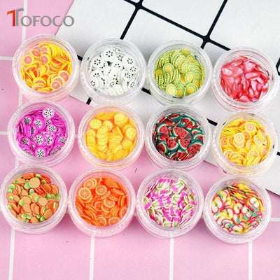 TOFOCO 12 Type/Set Fruit Slices Filler For Nails Art Tips/Balls Slime Fruit For Kids Lizun DIY Accessories Supplies Decoration - Babies One