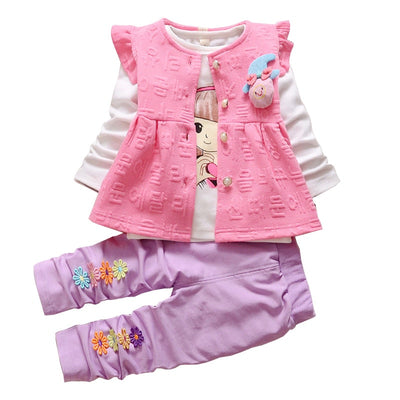 BibiCola Autumn Girls Clothing set 3pcs set baby girls Floral casual cotton sport suit Long sleeve Vest+T-shirt+pant tracksuits - Babies One