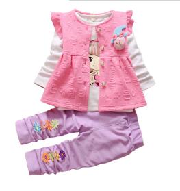 BibiCola Autumn Girls Clothing set 3pcs set baby girls Floral casual cotton sport suit Long sleeve Vest+T-shirt+pant tracksuits - Babies One