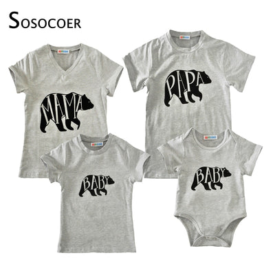 SOSOCOER Family Matching Clothes Mother Daughter Father Baby T Shirt Romper Summer 2018 Cartoon Bear Papa Mama Baby Kids Outfits - Babies One