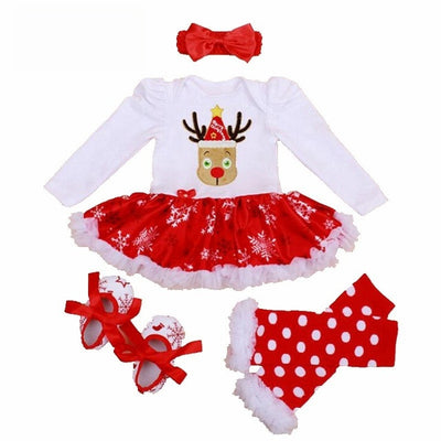 Christmas Baby Rompers Baby Girl's Minnie Mickey Dress Bodysuit Lace 4pcs sets 2018 New Born Autumn Bebe Clothing Infant Clothes - Babies One