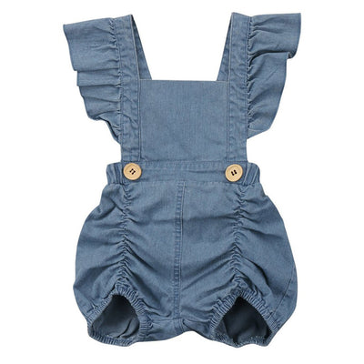 Ruffles Baby Onesie Denim Jeans Summer Baby Girl Clothes Backless Infant Jumpsuit Costume Clothing Short Sleeve Cotton Romper - Babies One