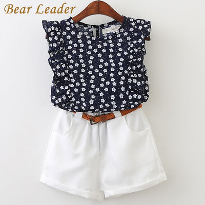 Bear Leader 2018 New Summer Casual Children Sets Flowers Blue T-shirt+  Pants Girls Clothing Sets Kids Summer Suit For 3-7 Years - Babies One