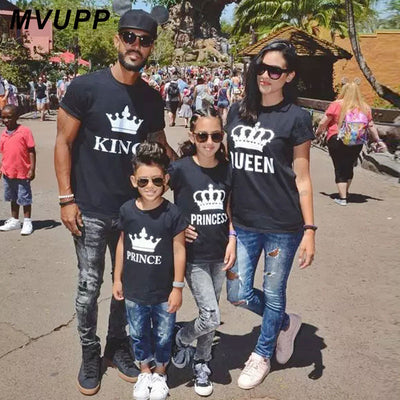 family matching clothes outfits look father mother daughter son crown tshirt clothing daddy mommy and me baby dresses king queen - Babies One