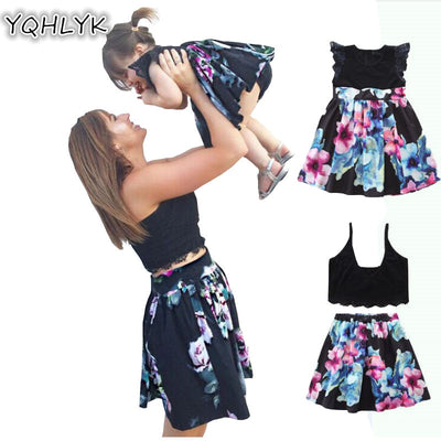 2018 New Summer Mother and Daughter Family Matching Outfits Mom printing sexy suit and Baby Girl Dresses W216 - Babies One