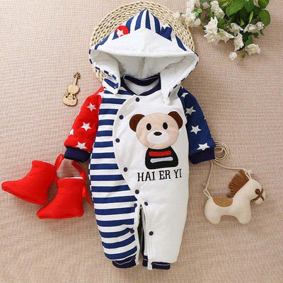 BibiCola Newborn jumpsuit Clothing Baby Boys Girls Winter Rompers Jumpsuit Clothes Toddler Infant Hooded Thick Warm Outfits - Babies One