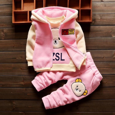 BibiCola autumn winter girls clothes sets 3pcs cartoon hooded bear suits casual outerwear hoodies clothes girls sport outfits - Babies One