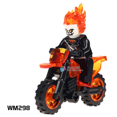 Single Building Blocks Ghost Rider With Motorcycle Super Heroes Model Action Bricks Dolls Kids DIY Toys Hobbies WM298 Figures - Babies One